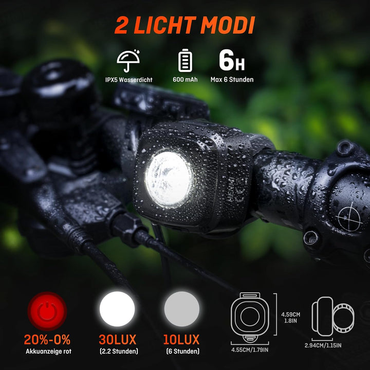 HENMI Fahrrad Lichter Led Set,Stvzo Zugelassen Fahrradlicht Vorne und Rücklicht Fahrrad,Type-C Fahrradbeleuchtung Set,Fahrradlicht USB Aufladbar mit Batterie Aufforderung,IPX5 Wasserdicht