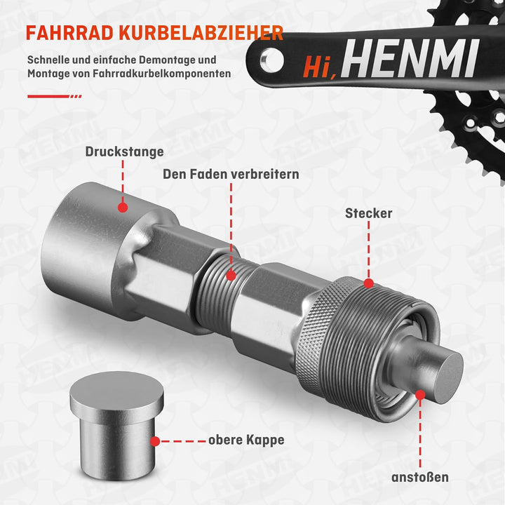 HENMI Fahrrad Kurbelabzieher Set, Universal Tretlager Abzieher Fahrrad Werkzeuge mit Schmieröl Schmierfett Kurbel Entferner, Kurbel Fahrräder Innenlager Entferner