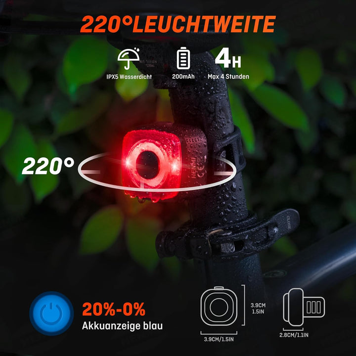 HENMI Fahrrad Lichter Led Set,Stvzo Zugelassen Fahrradlicht Vorne und Rücklicht Fahrrad,Type-C Fahrradbeleuchtung Set,Fahrradlicht USB Aufladbar mit Batterie Aufforderung,IPX5 Wasserdicht
