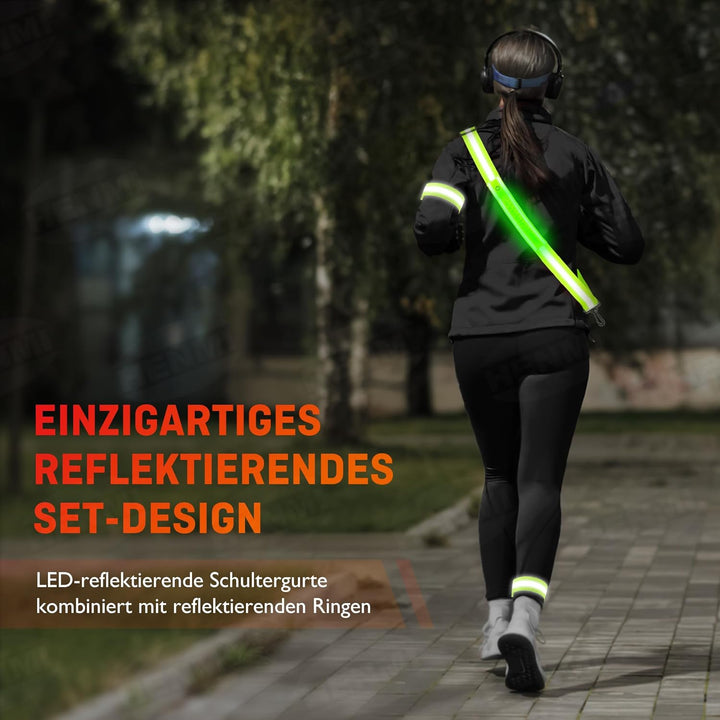 HENMI Lauflicht Joggen mit Reflektoren Gürtel, LED Wiederaufladbare USB Verstellbarer Lauflicht,für Radfahren oder Wandern Joggen Laufen Running Outdoor Sports