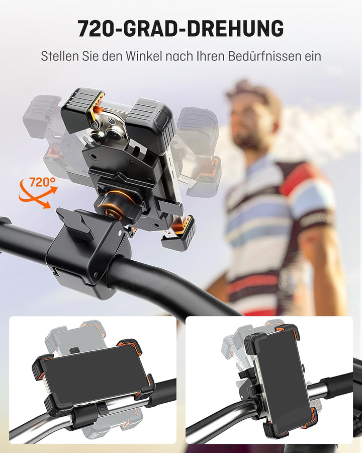 HENMI Universelle Handyhalterung Fahrrad Lenker für Handys 5,5-7,5 Zoll Smartphone, 720° Drehung Handyhalter Fahrrad 1s Auto-Sperre für Handyhalterung Motorrad Fahrrad Ebike Geeignet