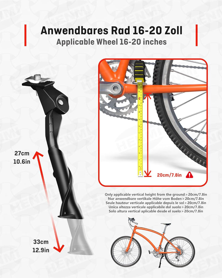 HENMI Fahrradständer 16–20 Zoll Kinderfahrrad Ständer, Höhenverstellbar Kinder Fahrradständer, Aluminiumlegierung Mittelhalterung für Mountainbike, Rennrad, Sportfahrrad, Cityrad