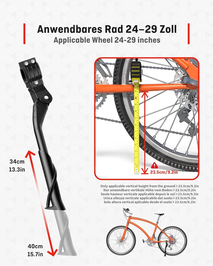 HENMI Fahrradständer 24-28 Zoll, Konzipiert für E-Bike und MTB, Nur geeignet für Kettenstreben mit 2 Löchern, 40 mm Abstand.Stabil Seitenständer, Max. Belastung 35 kg.