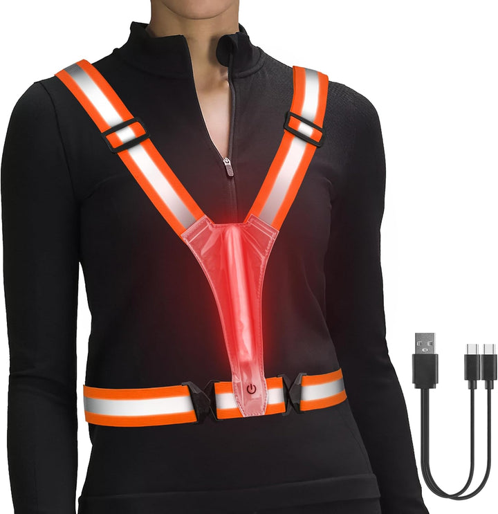 HENMI LED Warnweste Fahrrad,Reflektoren Laufweste,Verstellbarer Elastische LED Leuchtweste für Radfahren oder Wandern Joggen Laufen Running