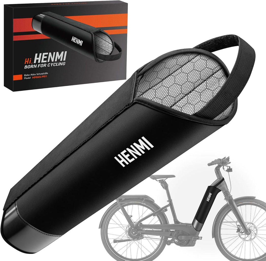 HENMI Ebike Akku Schutzhülle 28-40 CM Umfang, Graphen Neopren Thermoschutzhülle fürs E Bike, Schützt Kälte und Schmutz E-bike Akku Schutzhülle mit Verstärkte Träger Universelle Passform