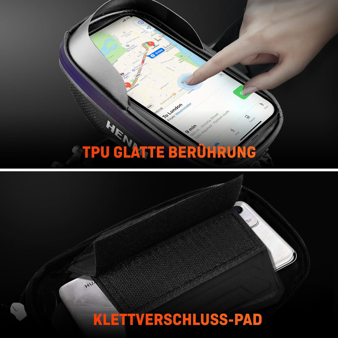 HENMI Fahrrad Handytasche IPX5 Wasserdicht mit TPU Touchscreen Fahrrad Handytasche bis 7 Zoll für MTB, Rennrad, Ebike, Fahrrad Zubehör