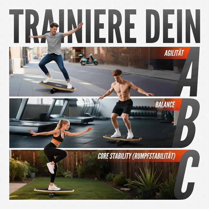 HENMI Balance Board aus Holz - Balancebrett mit rutschfester Oberfläche, Indoor Skateboard Surfin Balance Board für Gleichgewichtstraining, Koordination, Home Fitness