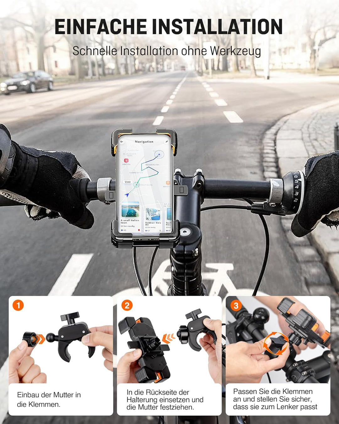 HENMI Universelle Handyhalterung Fahrrad Lenker für Handys 5,5-7,5 Zoll Smartphone, 720° Drehung Handyhalter Fahrrad 1s Auto-Sperre für Handyhalterung Motorrad Fahrrad Ebike Geeignet