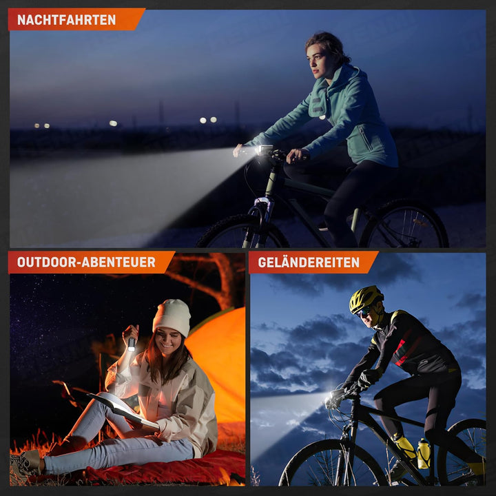 HENMI Led Fahrradlicht Vorne Akku 60/15 LUX, StVZO Zugelassen Fahrradlampe Vorne Aufladbar mit Akkuwarnungsfunktion, IPX5 Wasserdicht Fahrrad licht mit USB C Fahrradbeleuchtung