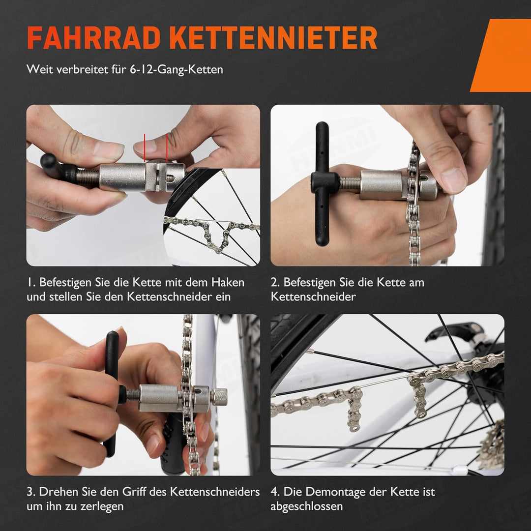 HENMI Kettennieter Fahrrad für 6-12 Fach Fahrradkette Reparatur, Entfernen und Anbringen Fahrrad Ketten für Mountainbike, Citybike, Rennräder