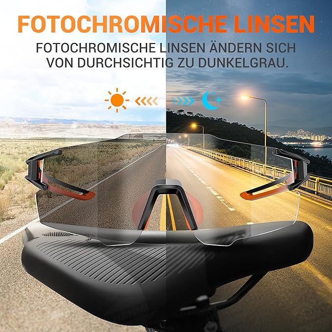 HENMI Fahrradbrille für Herren Damen, UV400 Schutz Sport Sonnenbrille mit TR90 Rahmen Radsportbrillen für Radsport,Laufen,Outdoor-Sport