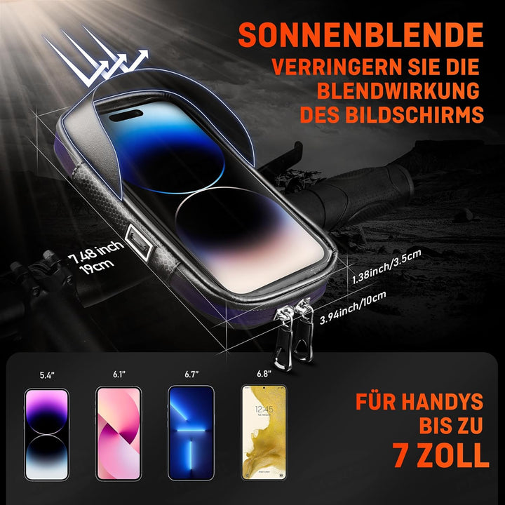 HENMI Handyhalterung Fahrrad Wasserdicht IPX5 Rahmentasche Fahrrad mit TPU Touchscreen Handytasche Fahrrad für Smartphone bis zu 7 Zoll für MTB, Rennrad, Ebike Fahrrad Zubehör