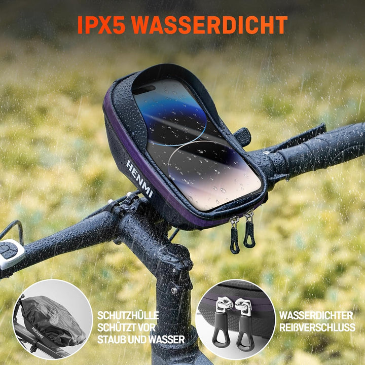 HENMI Fahrrad Handytasche IPX5 Wasserdicht mit TPU Touchscreen Fahrrad Handytasche bis 7 Zoll für MTB, Rennrad, Ebike, Fahrrad Zubehör