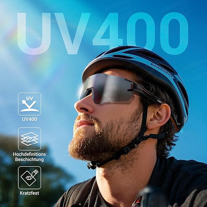 HENMI Fahrradbrille für Herren Damen, UV400 Schutz Sport Sonnenbrille mit TR90 Rahmen Radsportbrillen für Radsport,Laufen,Outdoor-Sport