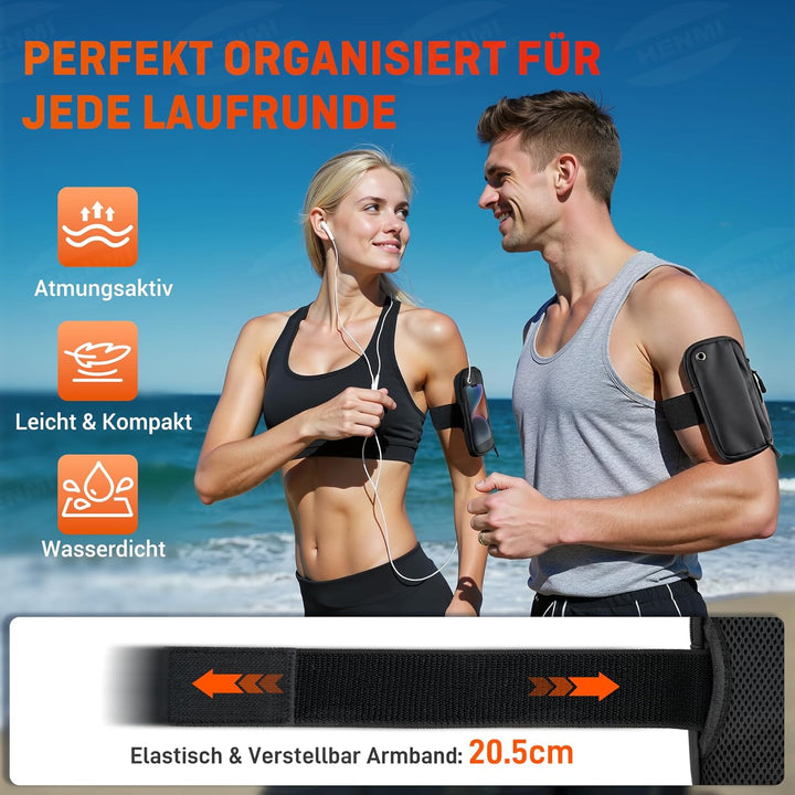 HENMI LED Warnweste Fahrrad Reflektorweste mit Sport Handytasche, USB Aufladbar Reflektoren Laufweste für Damen Herren Radfahren, Wandern, Joggen, Nachtlauf