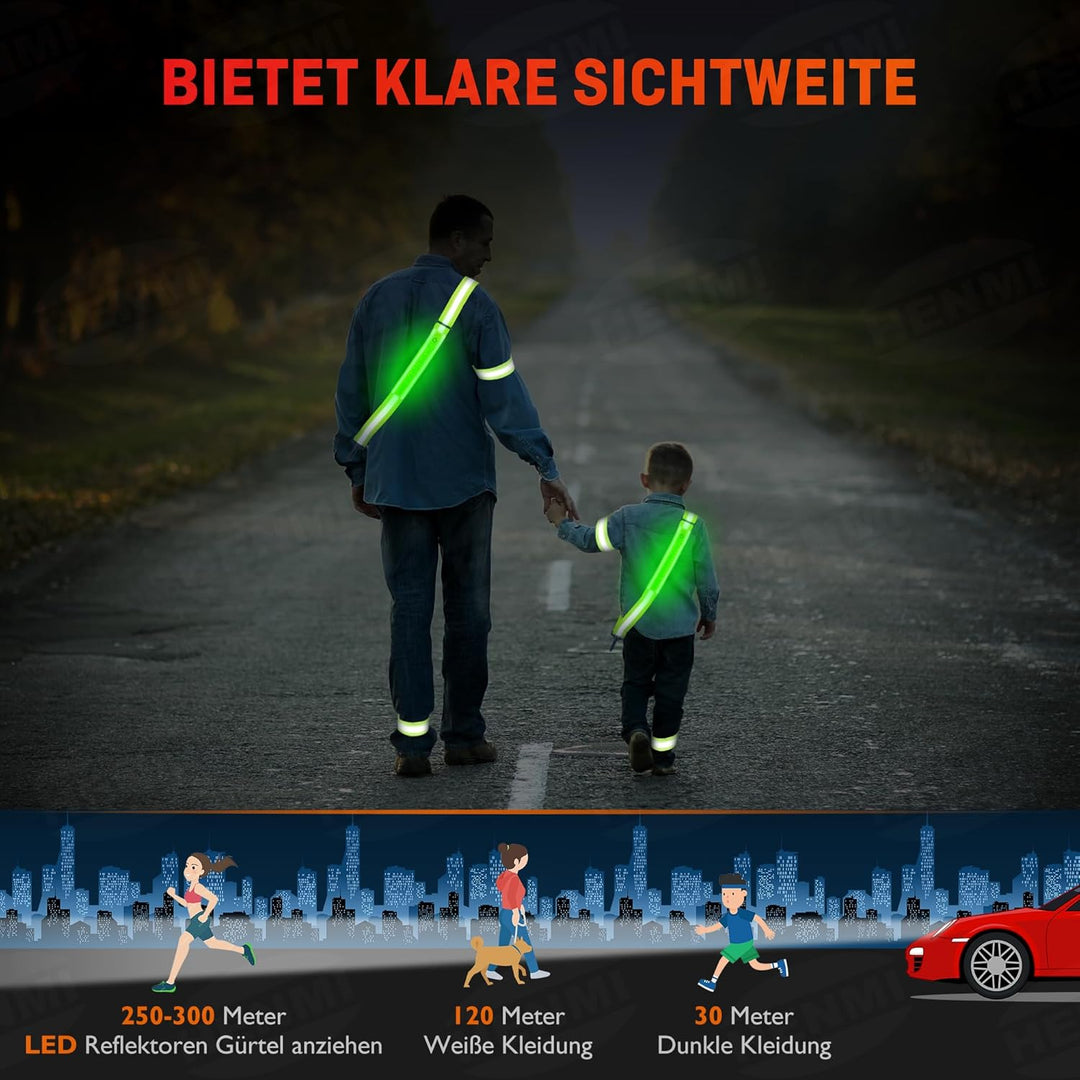 HENMI Lauflicht Joggen mit Reflektoren Gürtel, LED Wiederaufladbare USB Verstellbarer Lauflicht,für Radfahren oder Wandern Joggen Laufen Running Outdoor Sports