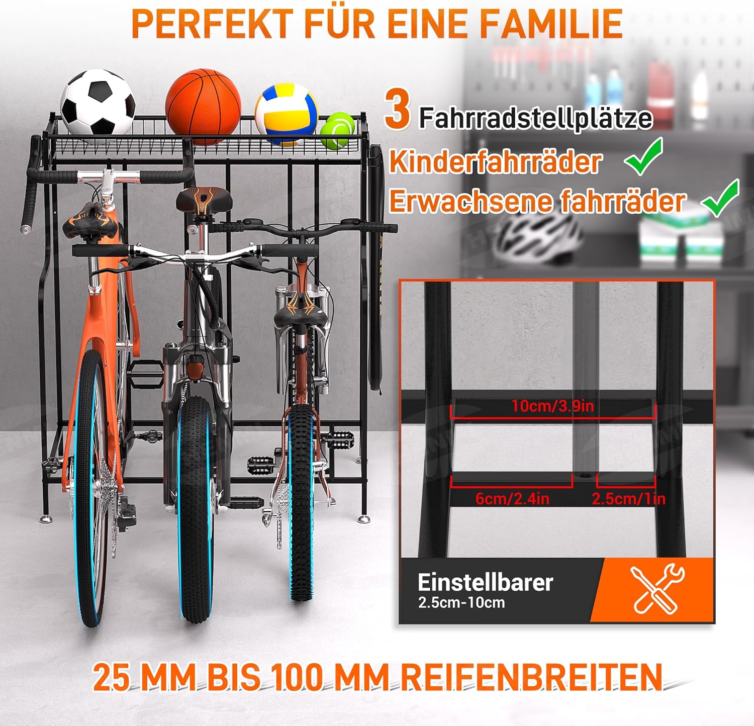 Fahrradständer Für 1–3 Räder – Für Mountainbikes & Rennräder, Indoor & Outdoor, Verstellbar