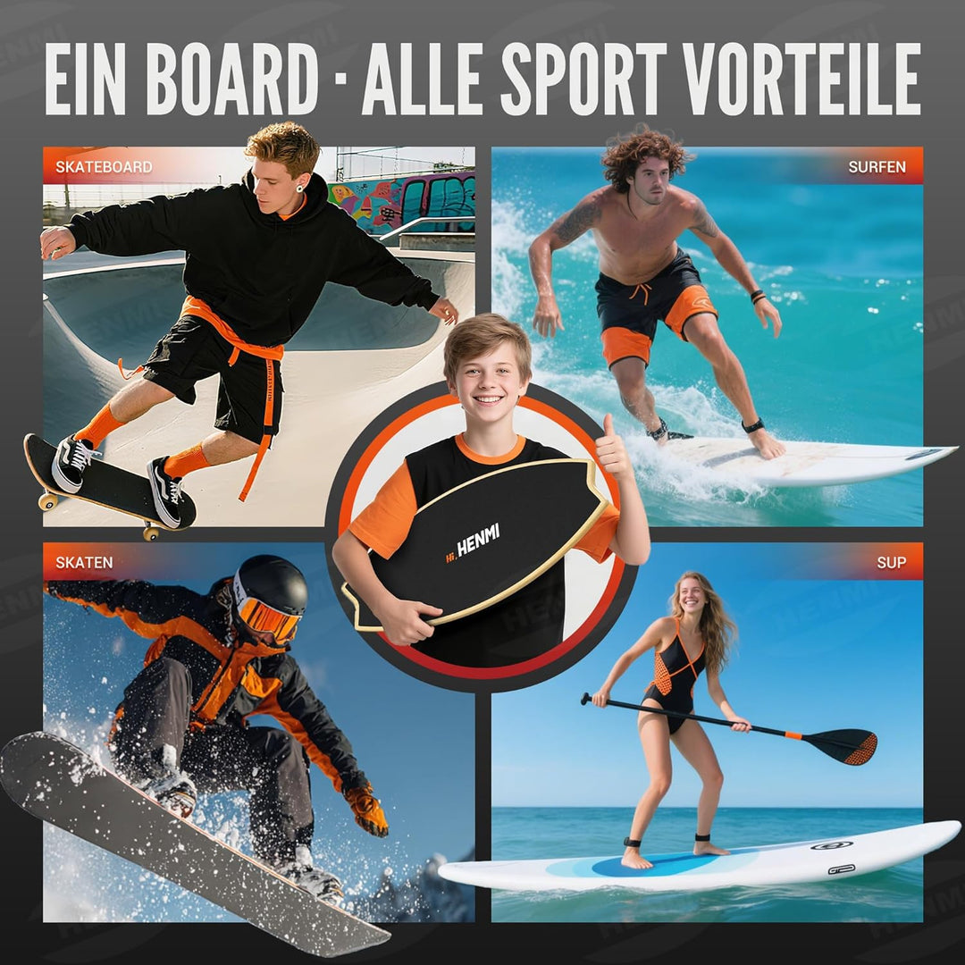 HENMI Balance Board aus Holz - Balancebrett mit rutschfester Oberfläche, Indoor Skateboard Surfin Balance Board für Gleichgewichtstraining, Koordination, Home Fitness
