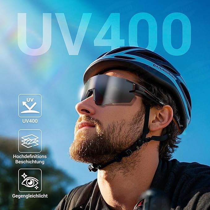 HENMI Fahrradbrille für Herren Damen, UV400 Schutz Sport Sonnenbrille mit TR90 Rahmen Radsportbrillen für Radsport,Laufen,Outdoor-Sport