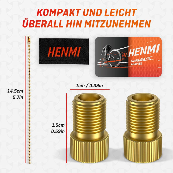 HENMI Fahrradventil Adapter mit Schlüsselanhänger, Französisches Ventil Adapter SV Sclaverand DV Dunlopventil auf Auto AV Autoventil, Adapter Französisches Ventil mit Dichtring