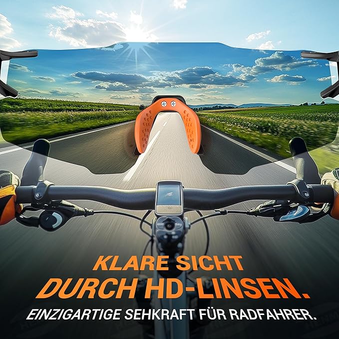 HENMI Fahrradbrille für Herren Damen, UV400 Schutz Sport Sonnenbrille mit TR90 Rahmen Radsportbrillen für Radsport,Laufen,Outdoor-Sport