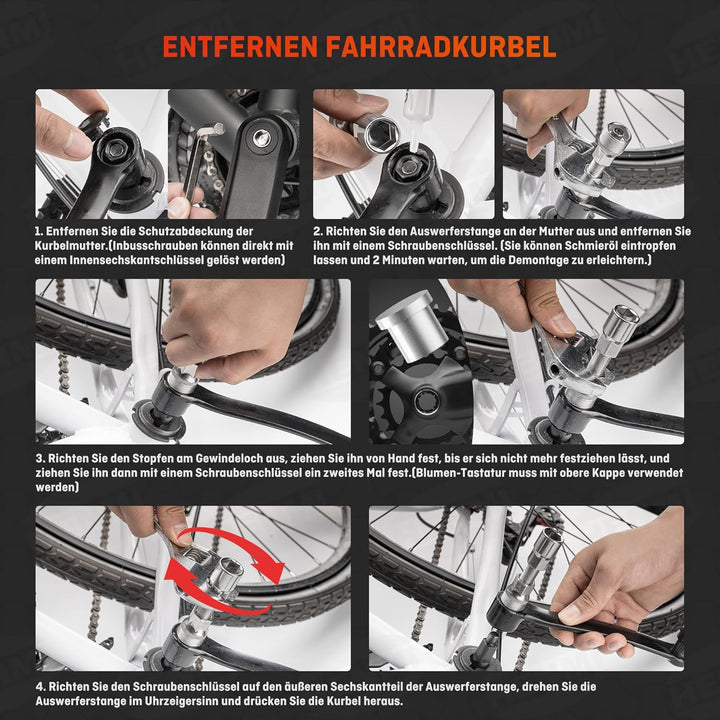 HENMI Fahrrad Kurbelabzieher Set, Universal Tretlager Abzieher Fahrrad Werkzeuge mit Schmieröl Schmierfett Kurbel Entferner, Kurbel Fahrräder Innenlager Entferner