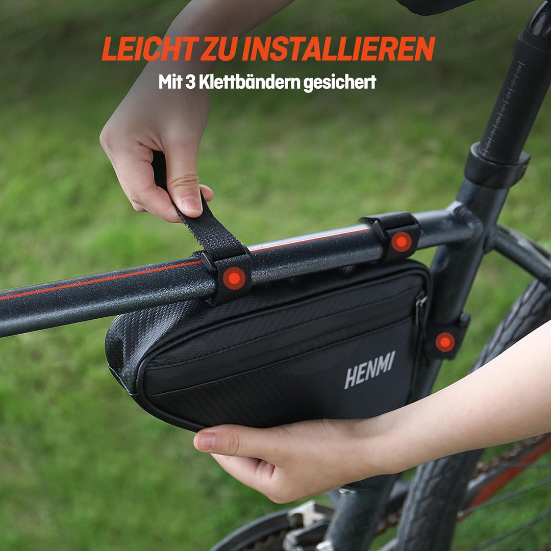 HENMI Fahrradtasche Rahmen, wasserdichte Rahmentasche Dreieckstasche, Fahrrad rahmentasche für Telefon, Schlüssel, Snack, Werkzeug, Verwendung Rennrad Tasche für Stadtrad, Trekkingrad, Rennrad, MTB