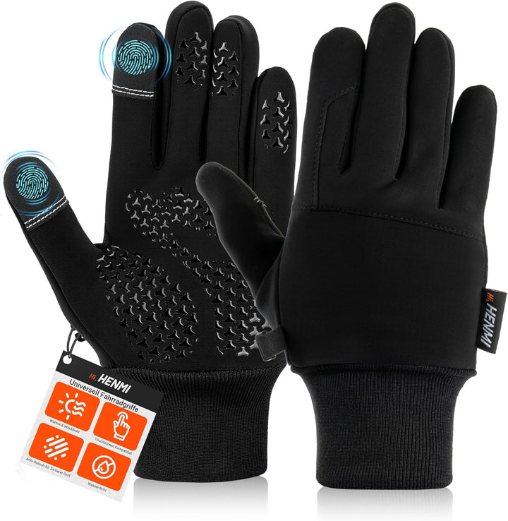 HENMI Fahrradhandschuhe Winter Herren Damen,Warme,Winddichte Touchscreen-Handschuhe mit rutschfestem Grip für Radfahren, Wandern, Skifahren & Autofahren