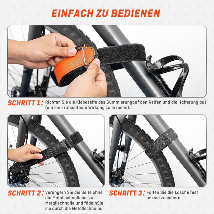 HENMI Fahrradträger Gurte, 4 Stück Verstellbare Fahrrad Spanngurte, Stabilisator Gurte mit Haken und Schlaufe für Fahrrad Transport und Aufbewahrung (70cm*4cm)