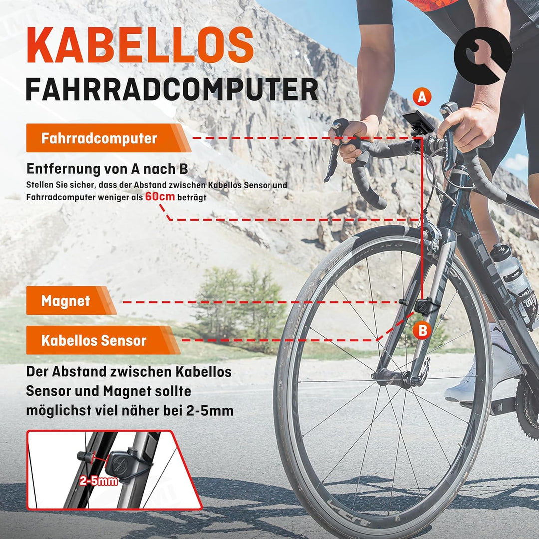 HENMI Fahrradcomputer Kabellos, 3,2 Zoll Multifunktion Fahrradtacho Kabellos Großbildschirm, IP65 Wasserdicht Automatisches Aufwachen Fahrrad Tachometer Kilometerzähler Hintergrundbeleuchtung