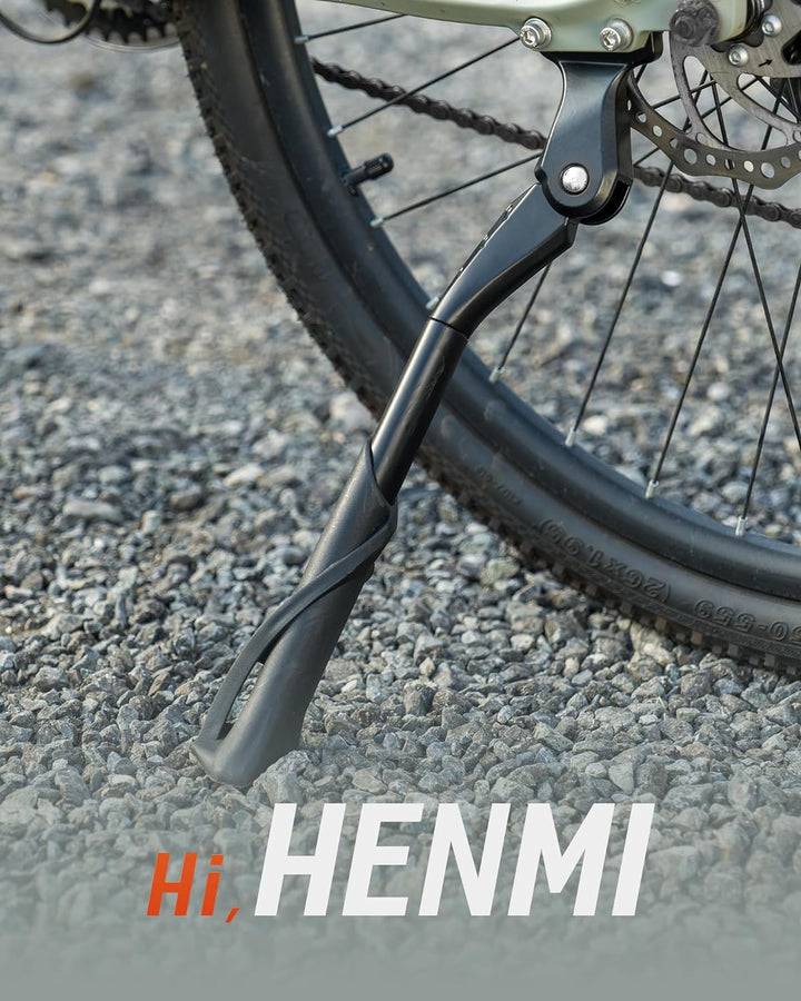 HENMI Fahrradständer 24-29 Zoll, Konzipiert für E-Bike und MTB, Nur geeignet für Kettenstreben mit 4 Löchern, 40 mm Lochabstand Stabil Seitenständer, Max. Belastung 35 kg.