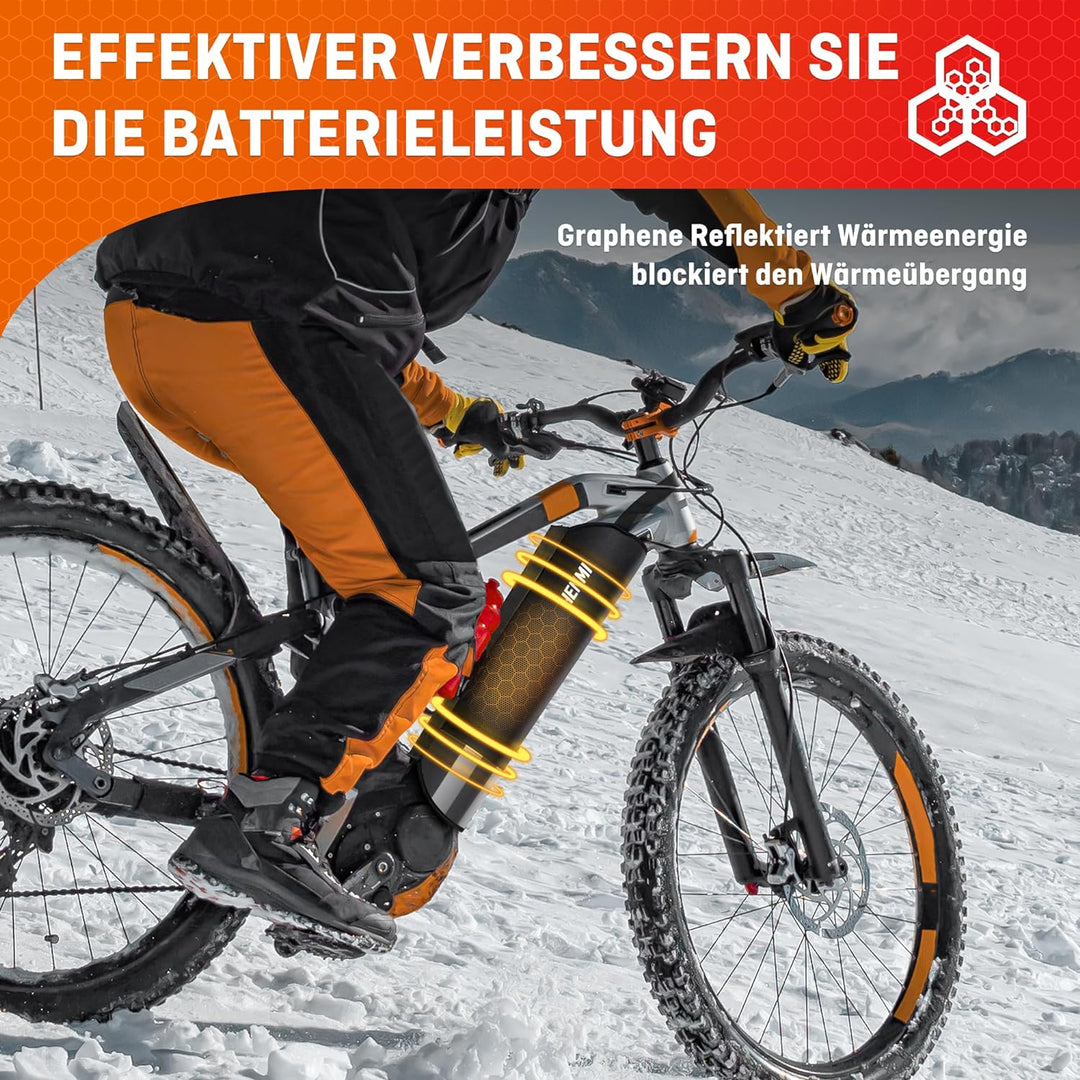 HENMI Ebike Akku Schutzhülle 28-40 CM Umfang, Graphen Neopren Thermoschutzhülle fürs E Bike, Schützt Kälte und Schmutz E-bike Akku Schutzhülle mit Verstärkte Träger Universelle Passform