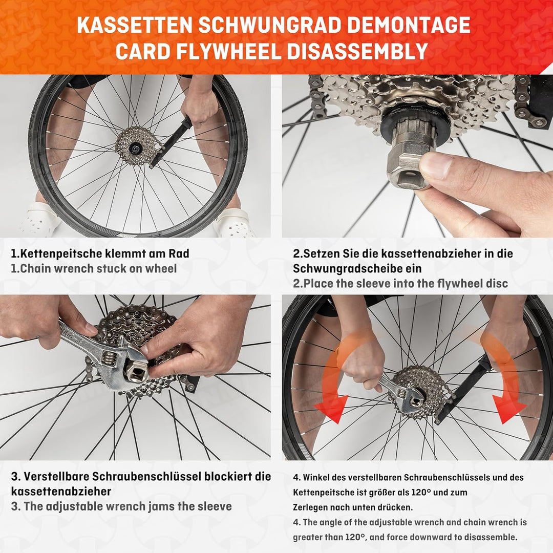 HENMI Fahrrad Kettenpeitsche, Zahnkranzabzieher und Kassetten Abzieher Kit, Ritzelabzieher Kassettenabzieher Schraubkranz Abzieher Universal Fahrrad Kassette Entfernungs Werkzeug