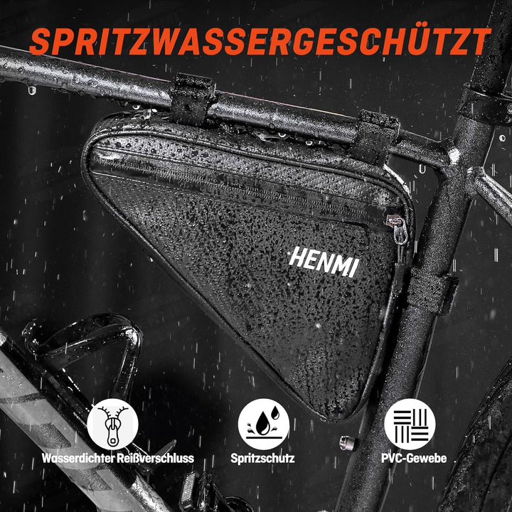 HENMI Fahrradtasche Rahmen, wasserdichte Rahmentasche Dreieckstasche, Fahrrad rahmentasche für Telefon, Schlüssel, Snack, Werkzeug, Verwendung Rennrad Tasche für Stadtrad, Trekkingrad, Rennrad, MTB