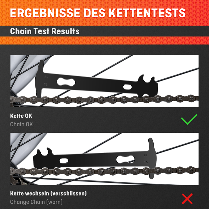 HENMI Fahrrad Kettenmesslehre 2 Stück, Kettenlehre mit Zwei Präzisionsanzeigen von 0.75 und 1.0, Kettenverschleißlehre Schnelles und Einfaches Messen Verschleißes