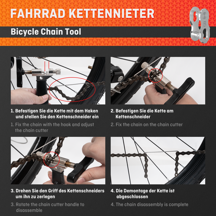 HENMI Kettennieter Fahrrad, Kettenzange, Kettenschloss Zange und 4 Paar Fahrradketten Nieten Fahrradkette Reparatur Set 2.0 für 6-12 Fach Fahrradkette Werkzeug