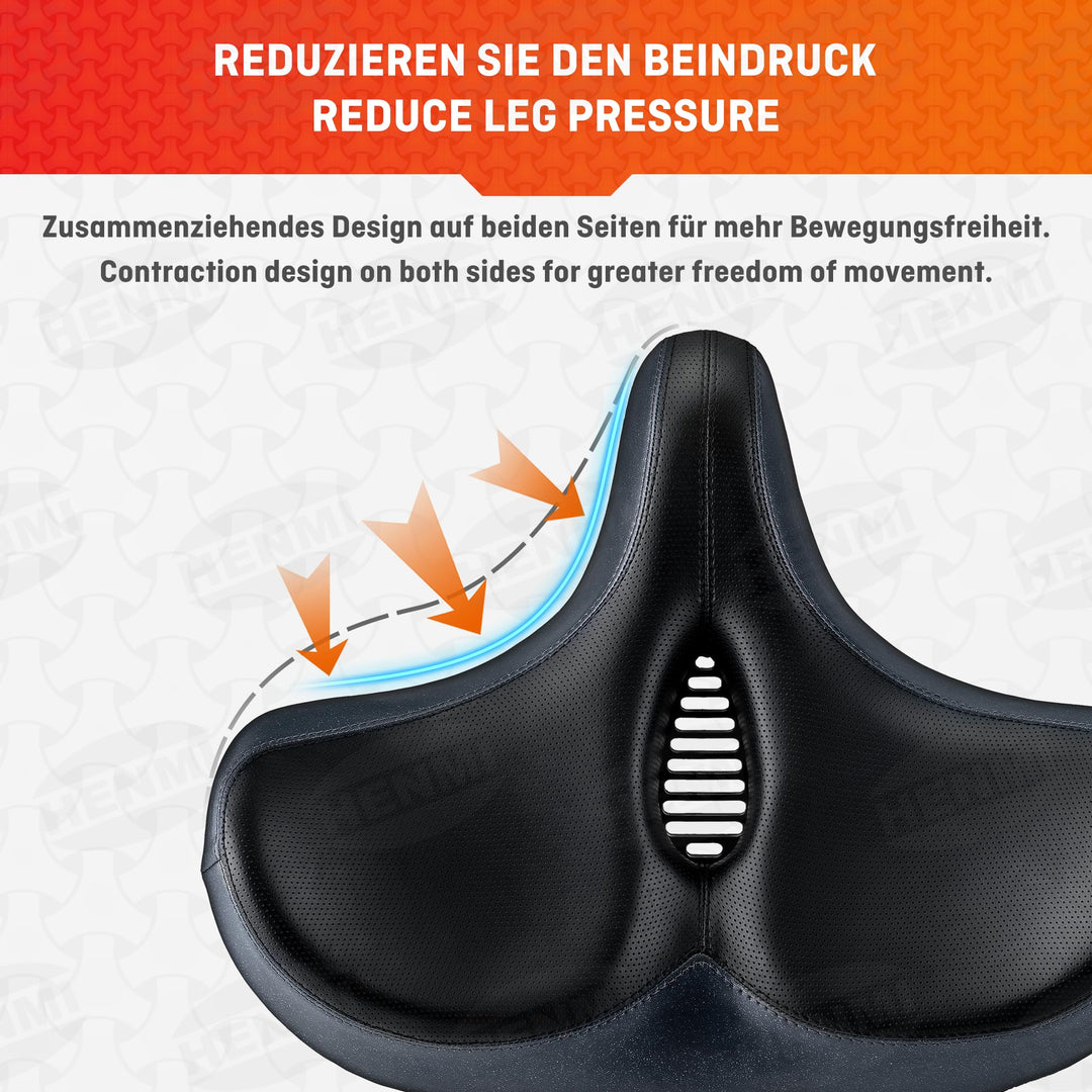 HENMI Fahrradsattel, Bequem Weich Herren Damen Fahrradsattel mit Federung, Ergonomisch Stoßdämpfend Fahrrad Sattel, Atmungsaktiv Wasserdicht Universal Fahrradsattel für Citybike MTB Heimtrainer